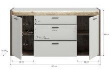 Sideboard >Falcona< in Nox Oak Dunkel / Hellgrau - 167x86x40cm (BxHxT)