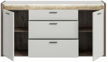 Sideboard >Falcona< in Nox Oak Dunkel / Hellgrau - 167x86x40cm (BxHxT)