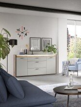 Sideboard >Falcona< in Nox Oak Dunkel / Hellgrau - 167x86x40cm (BxHxT)
