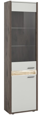 Vitrine >Falcona< in Nox Oak Dunkel / Hellgrau - 198x51x37cm (BxHxT)