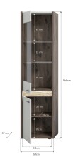 Vitrine >Falcona< in Nox Oak Dunkel / Hellgrau - 198x51x37cm (BxHxT)