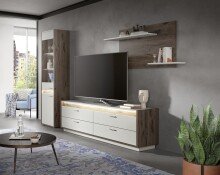 Vitrine >Falcona< in Nox Oak Dunkel / Hellgrau - 198x51x37cm (BxHxT)