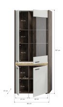 Vitrine >Falcona< in Nox Oak Dunkel / Hellgrau - 82x198x37cm (BxHxT)