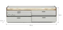 Lowboard >Falcona< in Nox Oak Dunkel / Hellgrau - 58x187x43cm (BxHxT)