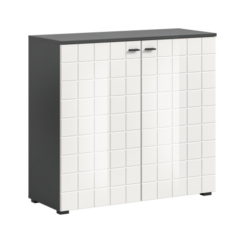 Kommode >Monte< in Anthrazit / Weiß Hochglanz - 92x86x37cm (BxHxT)