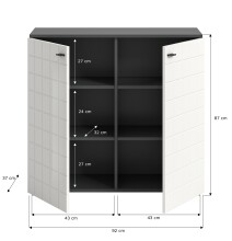 Kommode >Monte< in Anthrazit / Weiß Hochglanz - 92x86x37cm (BxHxT)