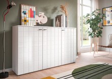 Sideboard >Monte< in Weiß / Weiß Hochglanz - 138x86x37cm (BxHxT)