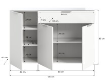 Kommode >Ray< in Weiß, Spannplatte/Spannplatte - 135x86x40cm (BxHxT)