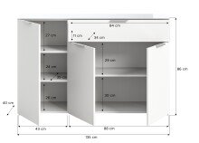 Kommode >Ray< in Weiß, Spannplatte/Spannplatte - 135x86x40cm (BxHxT)