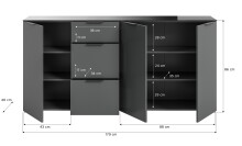 Kommode >Ray< in Anthrazit, Spannplatte/Spannplatte - 179x86x40cm (BxHxT)