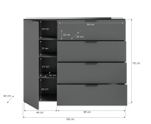 Kommode >Ray< in Anthrazit, Spannplatte/Spannplatte - 135x112x40cm (BxHxT)