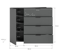 Kommode >Ray< in Anthrazit, Spannplatte/Spannplatte - 135x112x40cm (BxHxT)