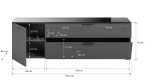 Kommode >Ray< in Anthrazit, Spannplatte/Spannplatte - 160x51x40cm (BxHxT)