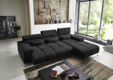 Wohnlandschaft >Starlett< elektr. Sitztiefenverstellung, 3 Kissen, schwarz - 285x99x201 (BxHxT)
