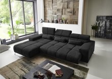 Wohnlandschaft >Starlett< elektr. Sitztiefenverstellung, 3 Kissen, schwarz - 285x99x201 (BxHxT)