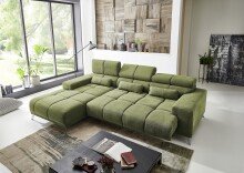 Wohnlandschaft >Starlett< elektr. Sitztiefenverstellung, 3 Kissen, khaki - 285x99x201 (BxHxT)