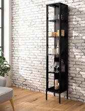 Vitrine >STEP< 5 Fächer, 1 Tür, inkl. LED-Spots, Schwarz - 31,5x187,6x32,7cm (BxHxT)