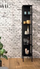 Vitrine >STEP< 5 Fächer, 1 Tür, inkl. LED-Spots, Schwarz - 31,5x187,6x32,7cm (BxHxT)