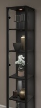 Vitrine >STEP< 5 Fächer, 1 Tür, inkl. LED-Spots, Schwarz - 31,5x187,6x32,7cm (BxHxT)