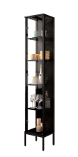 Vitrine >STEP< 5 Fächer, 1 Tür, inkl. LED-Spots, Schwarz - 31,5x187,6x32,7cm (BxHxT)