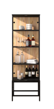 Vitrine >STEP< inkl. LED-Spots, Schwarz / Wildeiche...