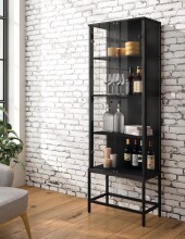 Vitrine >STEP< 4 Fächer, inkl. LED-Spots, Schwarz - 57,4x176,1x32,7cm (B/H/T)