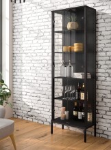 Vitrine >STEP< 5 Fächer, inkl. LED-Spots, Schwarz - 57,4x187,6x32,7cm (BxHxT)