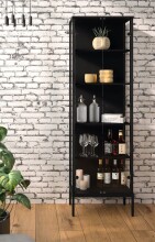 Vitrine >STEP< 5 Fächer, inkl. LED-Spots, Schwarz - 57,4x187,6x32,7cm (BxHxT)