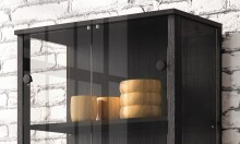 Vitrine >STEP< 5 Fächer, inkl. LED-Spots, Schwarz - 57,4x187,6x32,7cm (BxHxT)