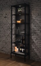 Vitrine >STEP< 5 Fächer, inkl. LED-Spots, Schwarz - 57,4x187,6x32,7cm (BxHxT)