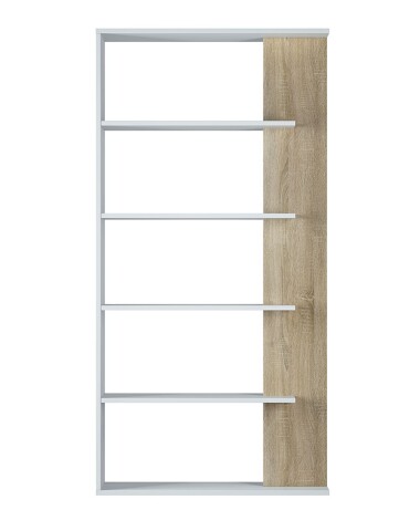 Bücherregal >ALIDA< 5 Fächer, in Artik Weiß / Canadian Eiche Dekor - 90x180x25 (BxHxT)