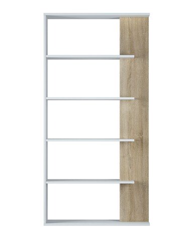 Bücherregal >ALIDA< 5 Fächer, in Artik Weiß / Canadian Eiche Dekor - 90x180x25 (BxHxT)