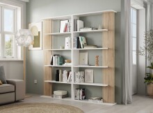 Bücherregal >ALIDA< 5 Fächer, in Artik Weiß / Canadian Eiche Dekor - 90x180x25 (BxHxT)