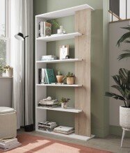 Bücherregal >ALIDA< 5 Fächer, in Artik Weiß / Canadian Eiche Dekor - 90x180x25 (BxHxT)