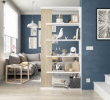 Bücherregal >ALIDA< 5 Fächer, in Artik Weiß / Canadian Eiche Dekor - 90x180x25 (BxHxT)