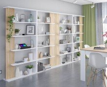 Bücherregal >ALIDA< 5 Fächer, in Artik Weiß / Canadian Eiche Dekor - 90x180x25 (BxHxT)