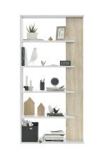 Bücherregal >ALIDA< 5 Fächer, in Artik Weiß / Canadian Eiche Dekor - 90x180x25 (BxHxT)