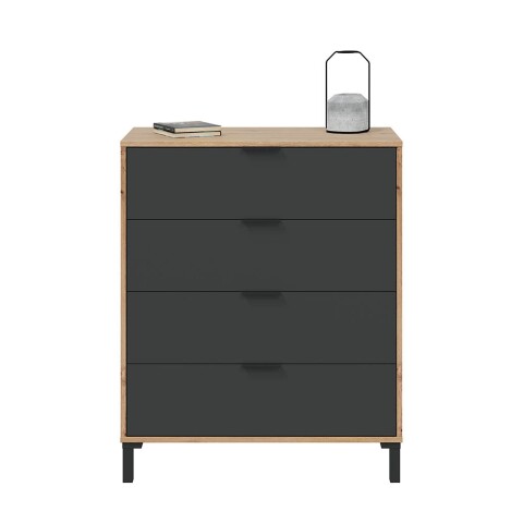 Kommode >ENZO< 4 Schubladen, Nodi Eiche Dekor / Anthrazitgrau - 77,5x93,5x40 (BxHxT)
