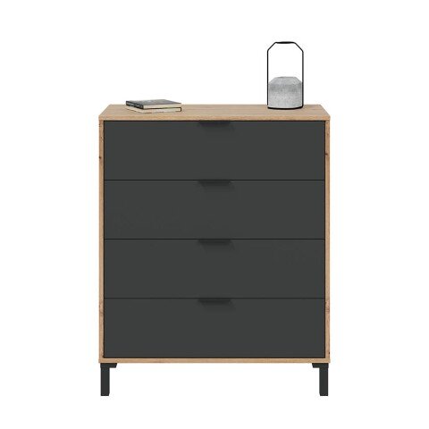 Kommode >ENZO< 4 Schubladen, Nodi Eiche Dekor / Anthrazitgrau - 77,5x93,5x40 (BxHxT)
