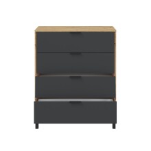 Kommode >ENZO< 4 Schubladen, Nodi Eiche Dekor / Anthrazitgrau - 77,5x93,5x40 (BxHxT)
