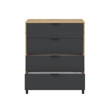 Kommode >ENZO< 4 Schubladen, Nodi Eiche Dekor / Anthrazitgrau - 77,5x93,5x40 (BxHxT)