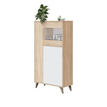 Stauraumvitrine >KIKUA PLUS< 3 Türen, Canadian Eiche Dekor / Artik Weiß - 77x142x33 (BxHxT)