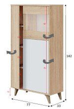Stauraumvitrine >KIKUA PLUS< 3 Türen, Canadian Eiche Dekor / Artik Weiß - 77x142x33 (BxHxT)