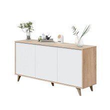 Sideboard >KIKUA PLUS< 3 Türen, Canadian Eiche Dekor / Artik Weiß - 154x75x40 (BxHxT)
