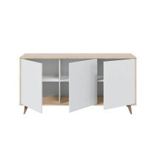 Sideboard >KIKUA PLUS< 3 Türen, Canadian Eiche Dekor / Artik Weiß - 154x75x40 (BxHxT)