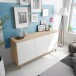 Sideboard >KIKUA PLUS< 3 Türen, Canadian Eiche Dekor / Artik Weiß - 154x75x40 (BxHxT)