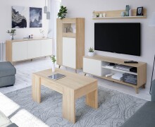 Couchtisch >KENDRA< Klappmechanismus, Stauraum, Canadian Eiche Dekor - 100x43x50 (BxHxT)