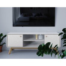 Lowboard >Janne< 2 Türen, Kabeldurchlass, Fächer, in Weiß - 140x53x39cm (BxHxT)