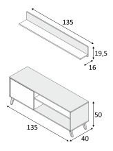 Wohnzimmer-Set >KIKUA PLUS< (4-Teilig) in Canadian Eiche/Artik Weiß - 135x50x40 (BxHxT)