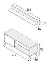 Wohnzimmer-Set >KIKUA PLUS< (4-Teilig) in Canadian Eiche/Artik Weiß - 135x50x40 (BxHxT)
